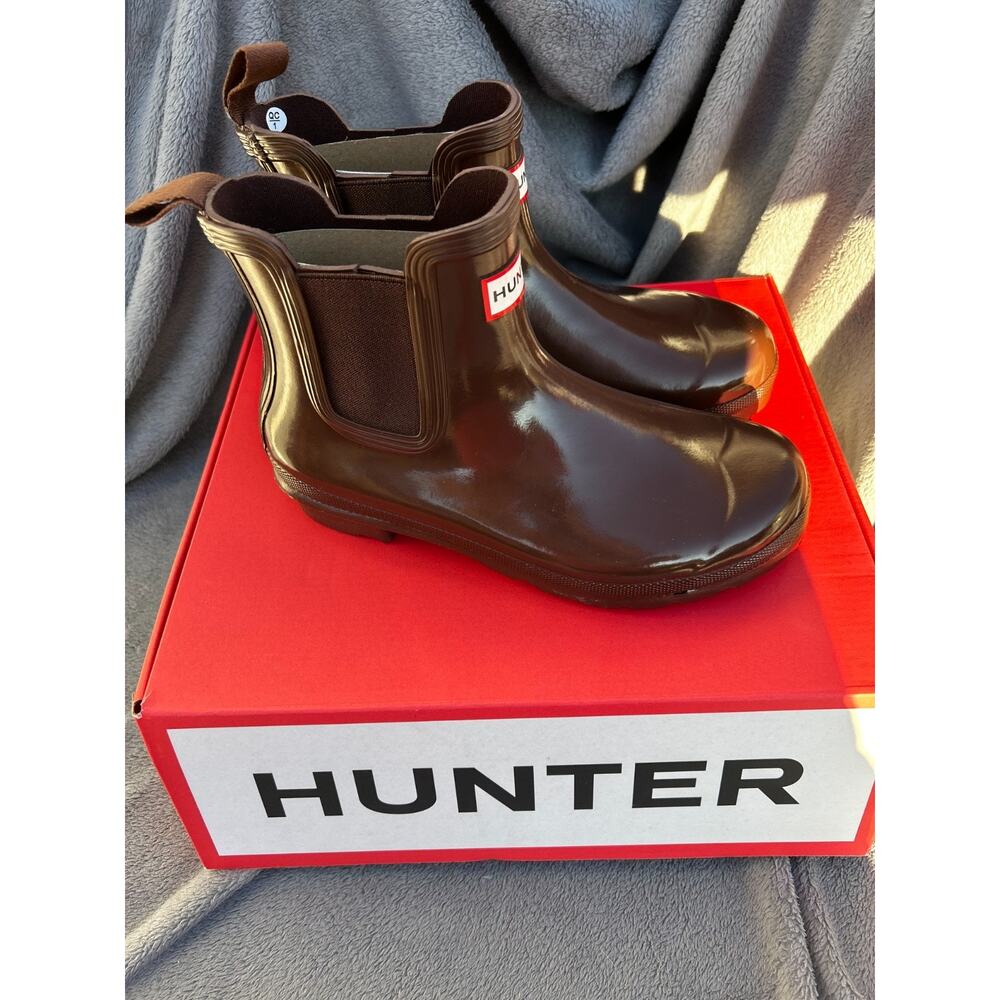 Hunter Original Chelsea Gloss Women’s 7 Brown Bolt Boots WFS2078RGL New in Box - Picture 3 of 8